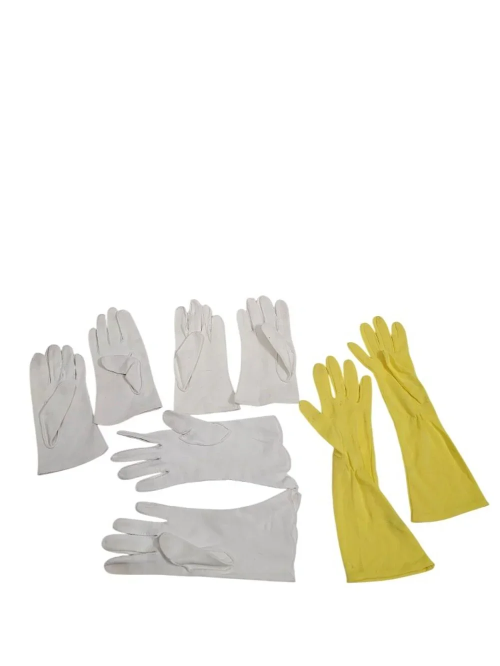 Vintage Glove Lot 4 Pair Assorted White & Yellow Embroidered Details